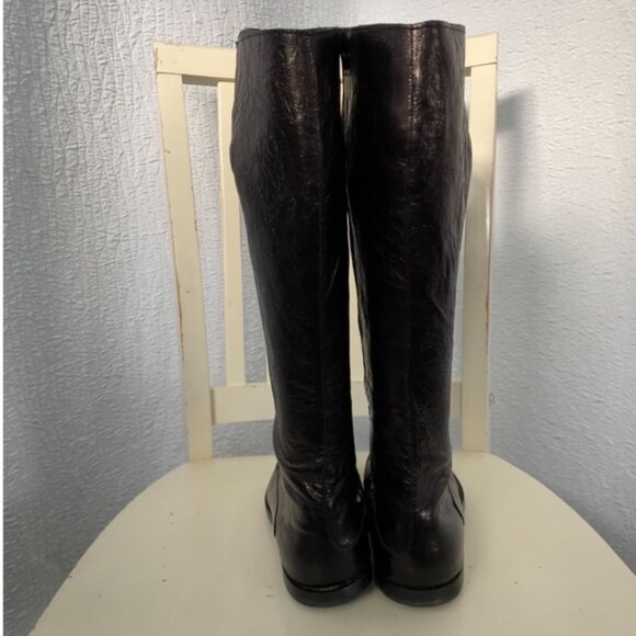 Elegant Black Bronze Leather Winter Riding Tall  Boots Handmade USA EU40 - Picture 3 of 10